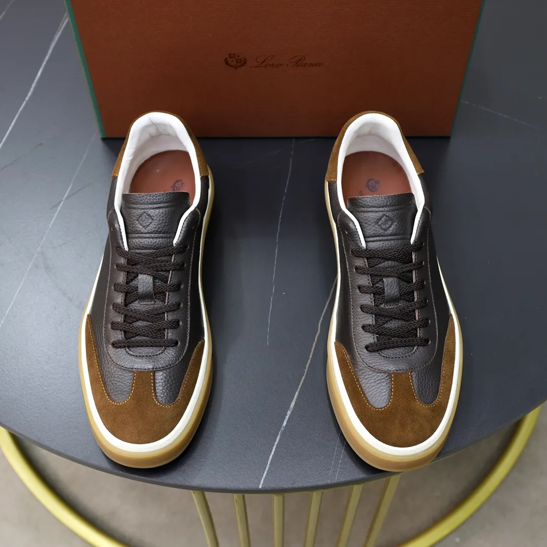 Men's Men's Shoes💰540💰••New Products•• LoroPian*_Noyo-Pianya New men's casual moral training sneakers, LP lace-up casual shoes!  Made of original imported soft cowhide and suede fabric, it highlights the sporty style. The heel is decorated with logo embossing and the original molding. The raw rubber translucent sole combined with the color welt adds a sense of modernity to the shoe. The shoe is overall refreshing and easy to match with style. It has a full cowhide lining for the feet. The original box packaging at the counter comes with wooden balls and a dust bag! Size: 38-44 (.45 customized)